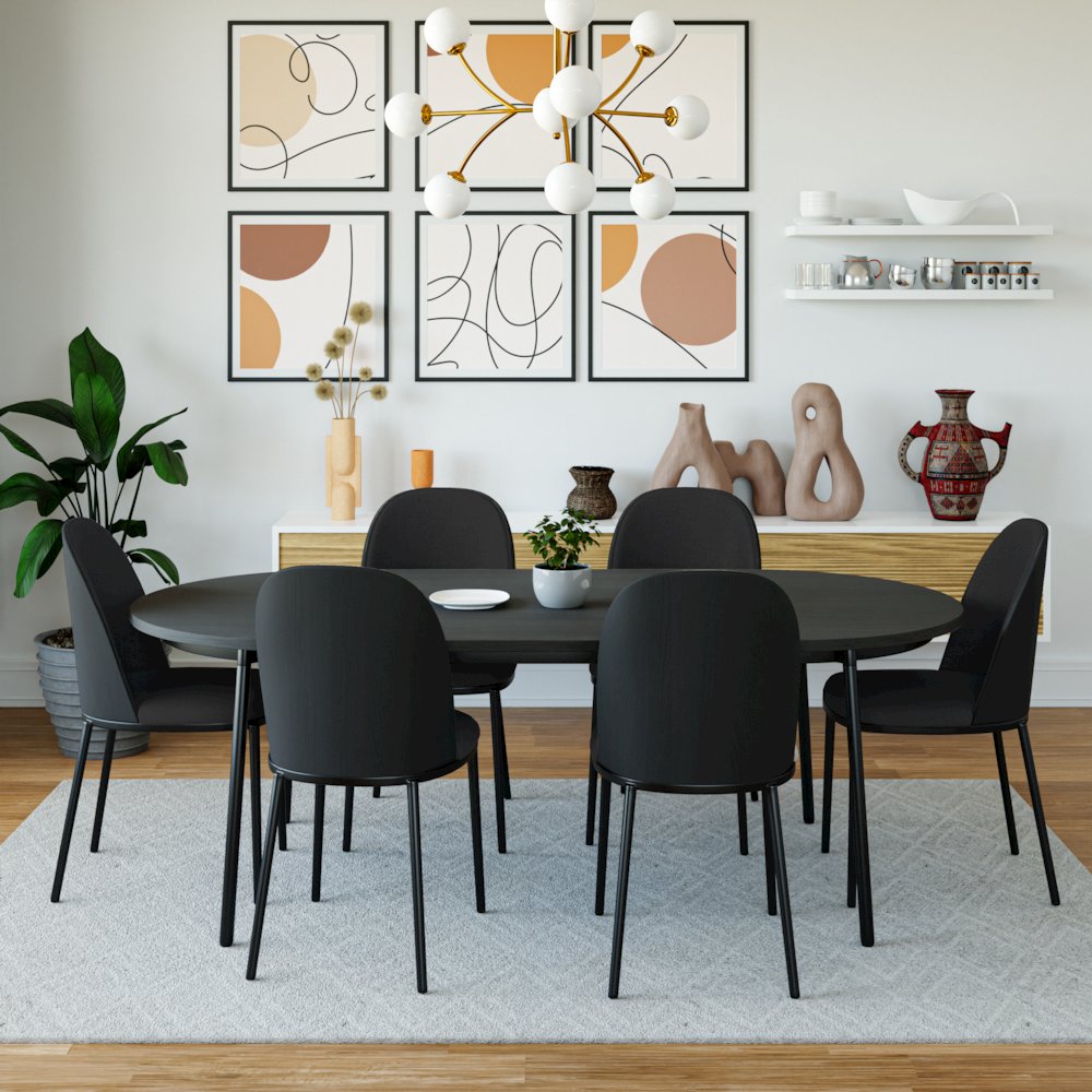 Tule Collection Dining Chair, Black Frame With Black Leather. Picture 7