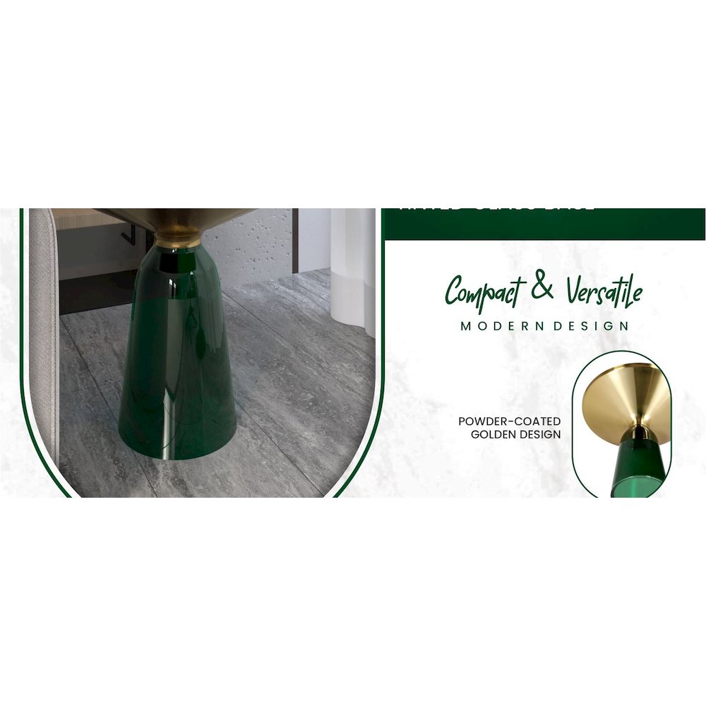 Tully Collection Glass side Table Green glass, Gold Rim with Black Glass top. Picture 28