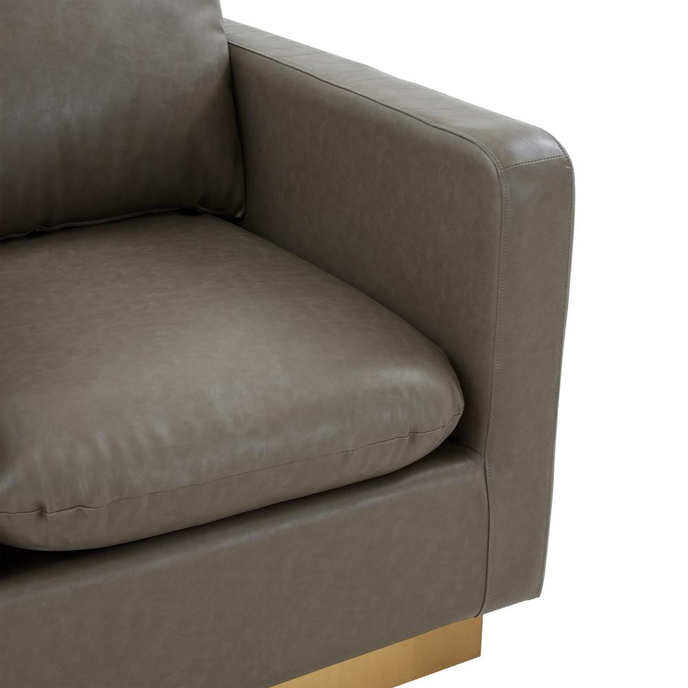 LeisureMod Nervo Leather Accent Armchair With Gold Frame, Grey. Picture 5