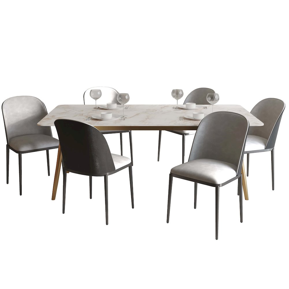 Zayle 7-Piece Dining Set with 55" Rectangular Dining Table in Black/Light Grey. Picture 4
