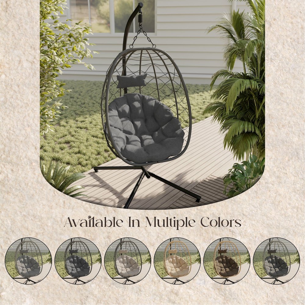 Summit Series Outdoor Egg Swing Chair In Black With CHarcoal Cushions. Picture 5