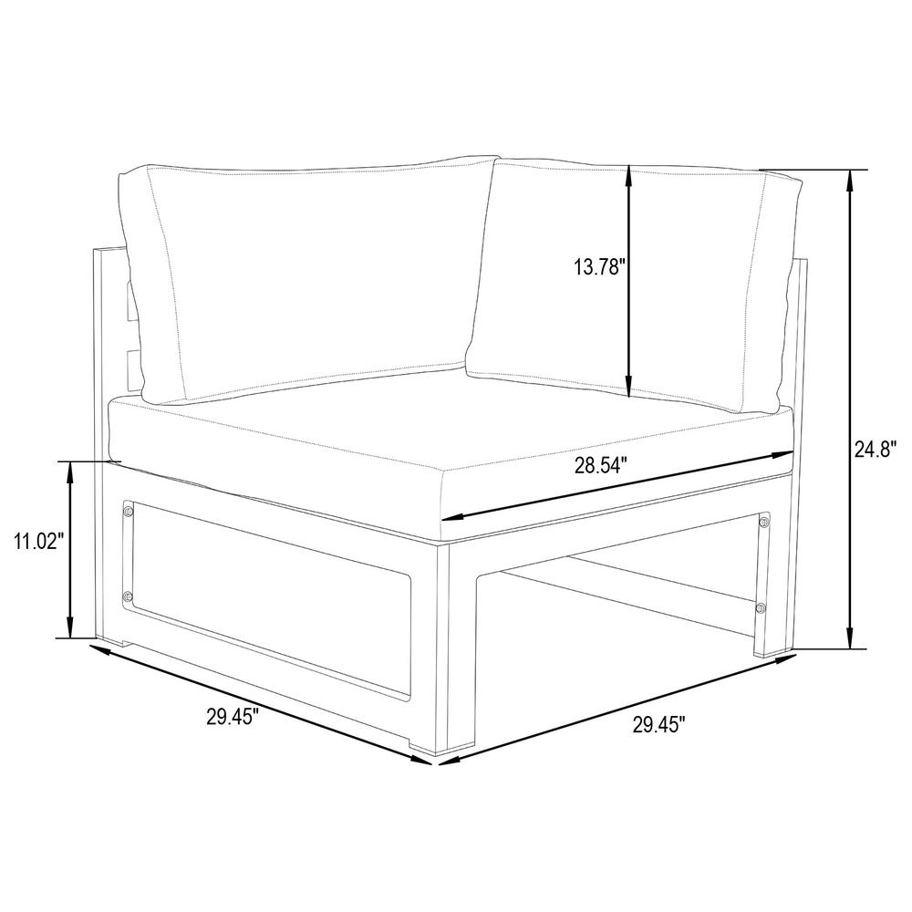 LeisureMod Chelsea 5-Piece Sectional Loveseat and Fireplace Set Black Aluminum with Cushions, Beige. Picture 10