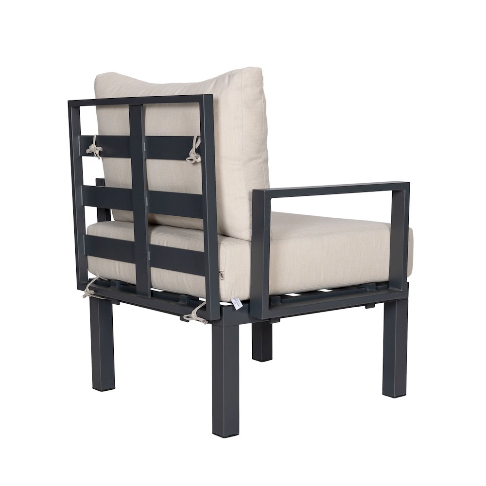Chelsea 7-Piece Patio Sectional And Fire Pit Table Black Aluminum With Cushions. Picture 17