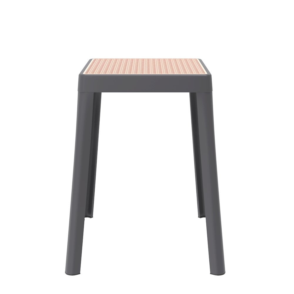 Tresse Series Stackable Poly Stool With Wicker Top 12 in Grey. Picture 3