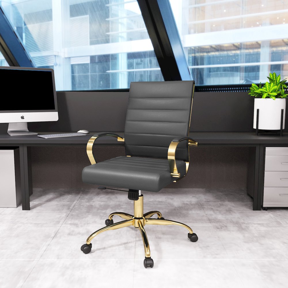 Benmar Home Leather Office Chair With Gold Frame. Picture 5