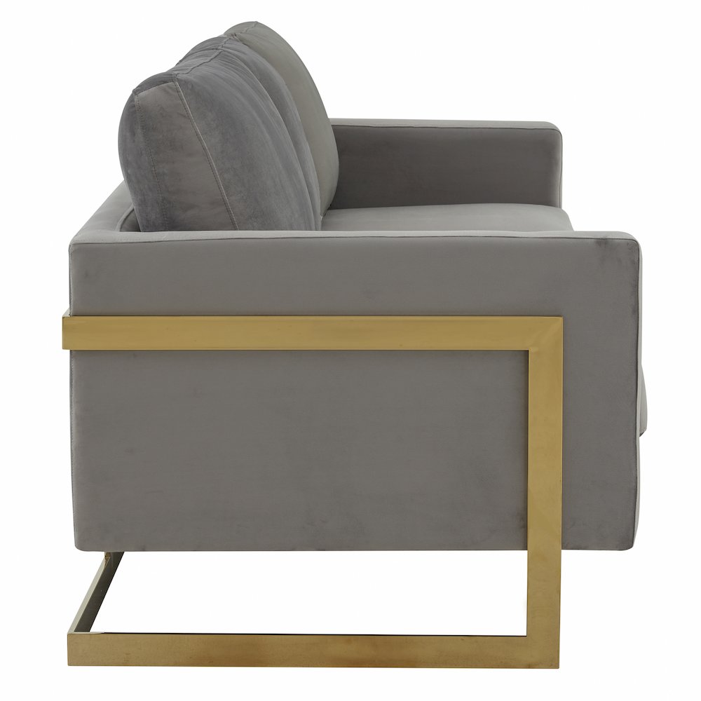 Lincoln Modern Mid-Century Upholstered Velvet Sofa with Gold Frame. Picture 7