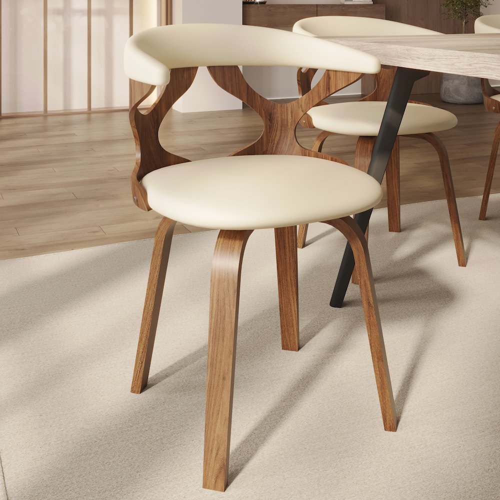 Modern Wooden Dining Chair, Walnut Frame in Taupe Klyne Collection By LeisrueMod. Picture 10