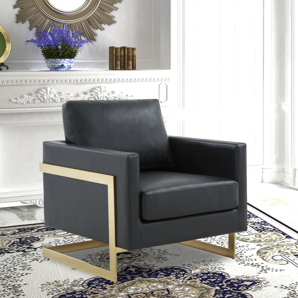 Leather Accent Armchair With Gold Frame. Picture 7