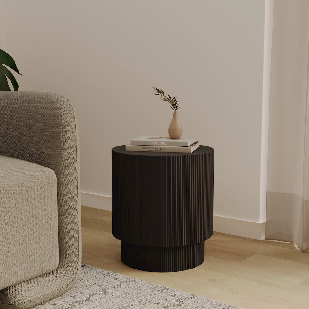 Eden Collection Fiberglass Outdoor Side Table in Black. Picture 7