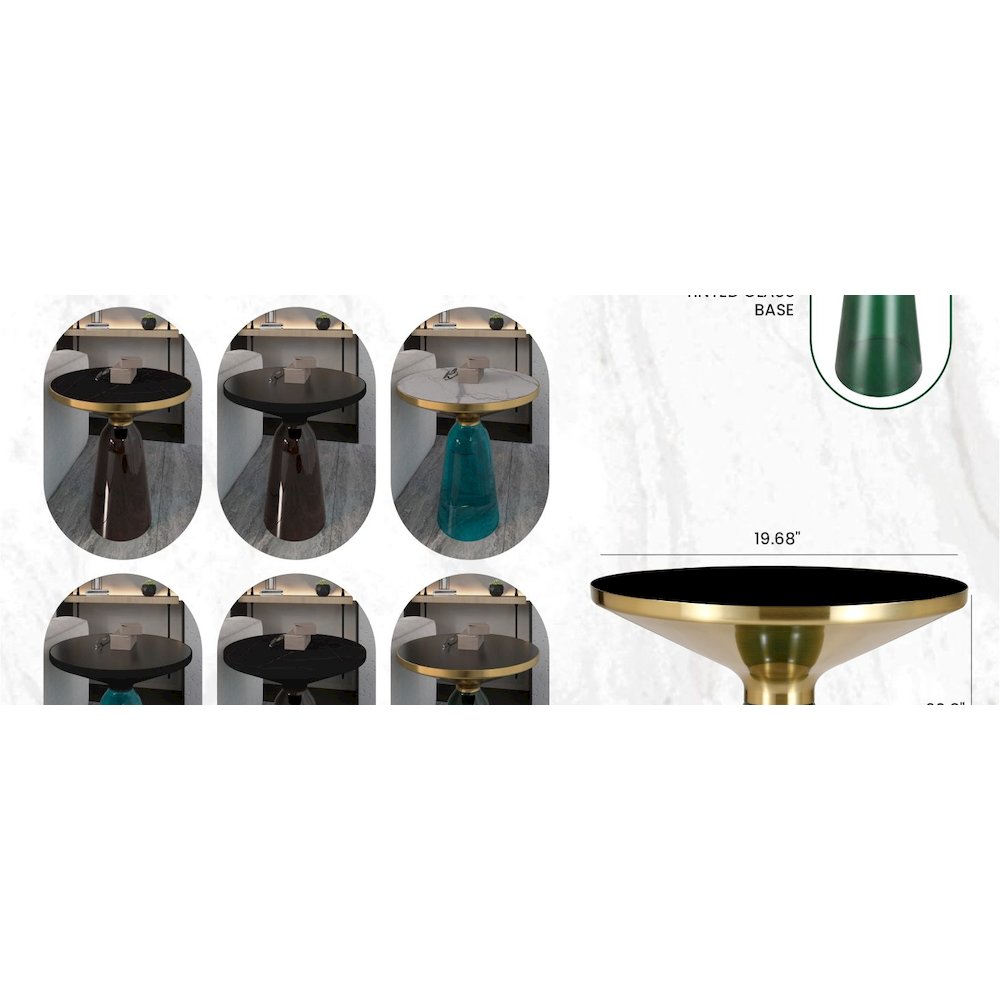 Tully Collection Glass side Table Green glass, Gold Rim with Black Glass top. Picture 27