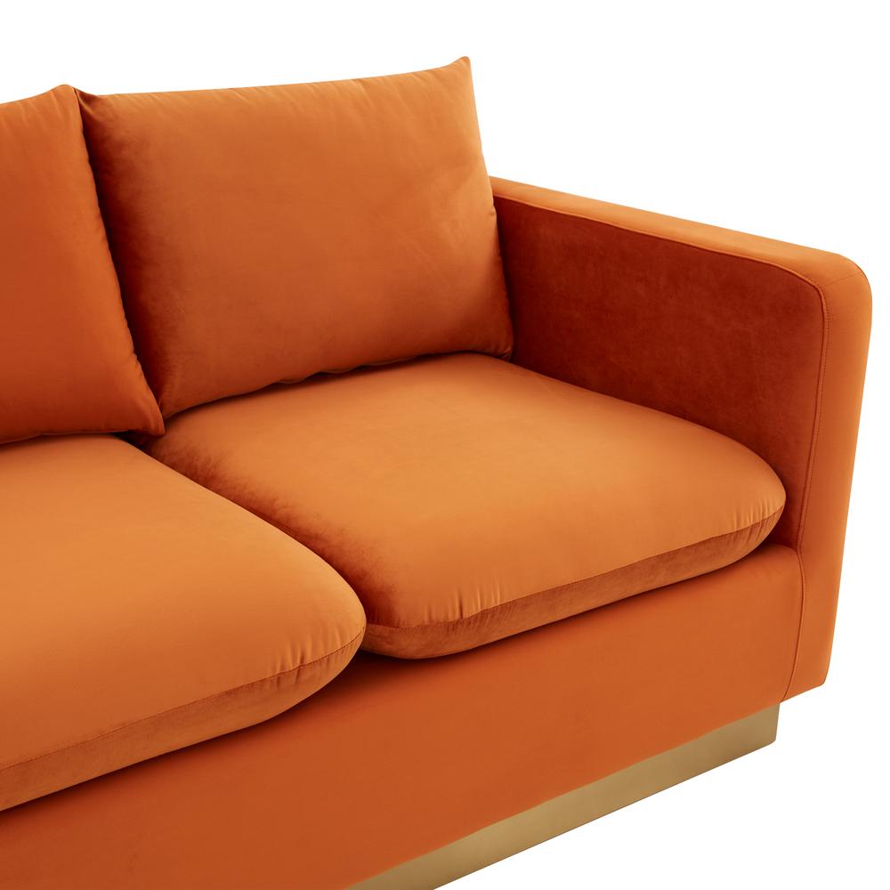 Nervo Modern Mid-Century Upholstered Velvet Sofa with Gold Frame. Picture 5