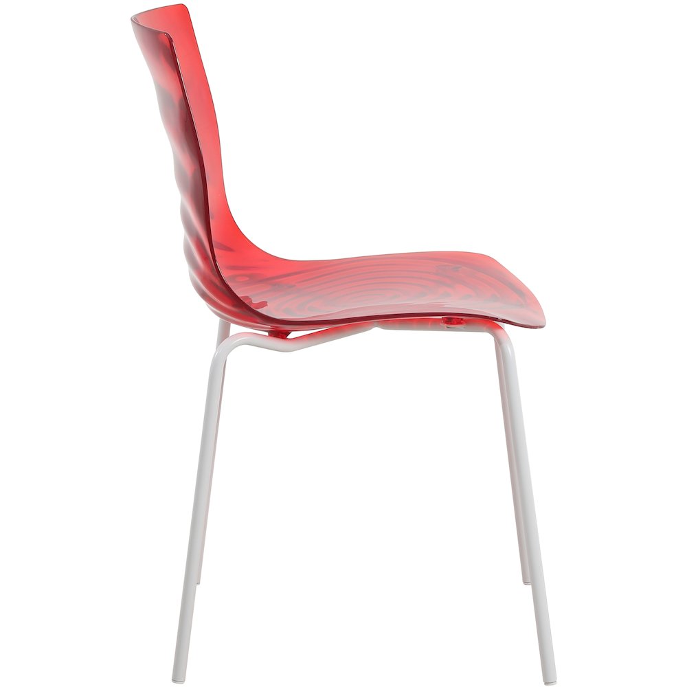 Astor Water Ripple Design Dining Chair in White Base Trans Red Seat. Picture 10