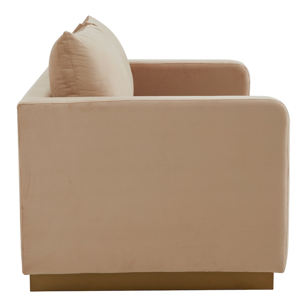 Nervo Modern Mid-Century Upholstered Velvet Loveseat with Gold Frame. Picture 6