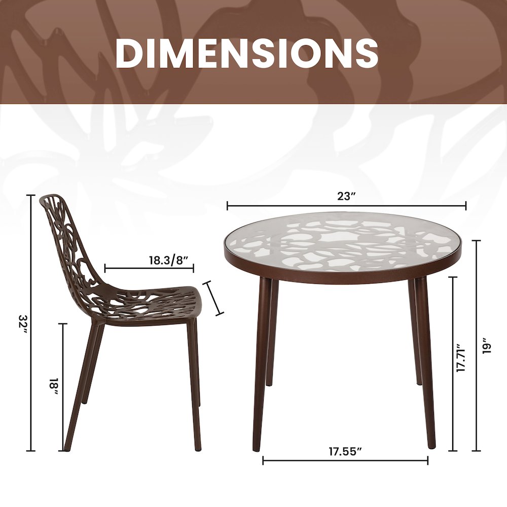 Devon Mid-Century Modern 3-Piece Aluminum Outdoor Patio Dining Set. Picture 7