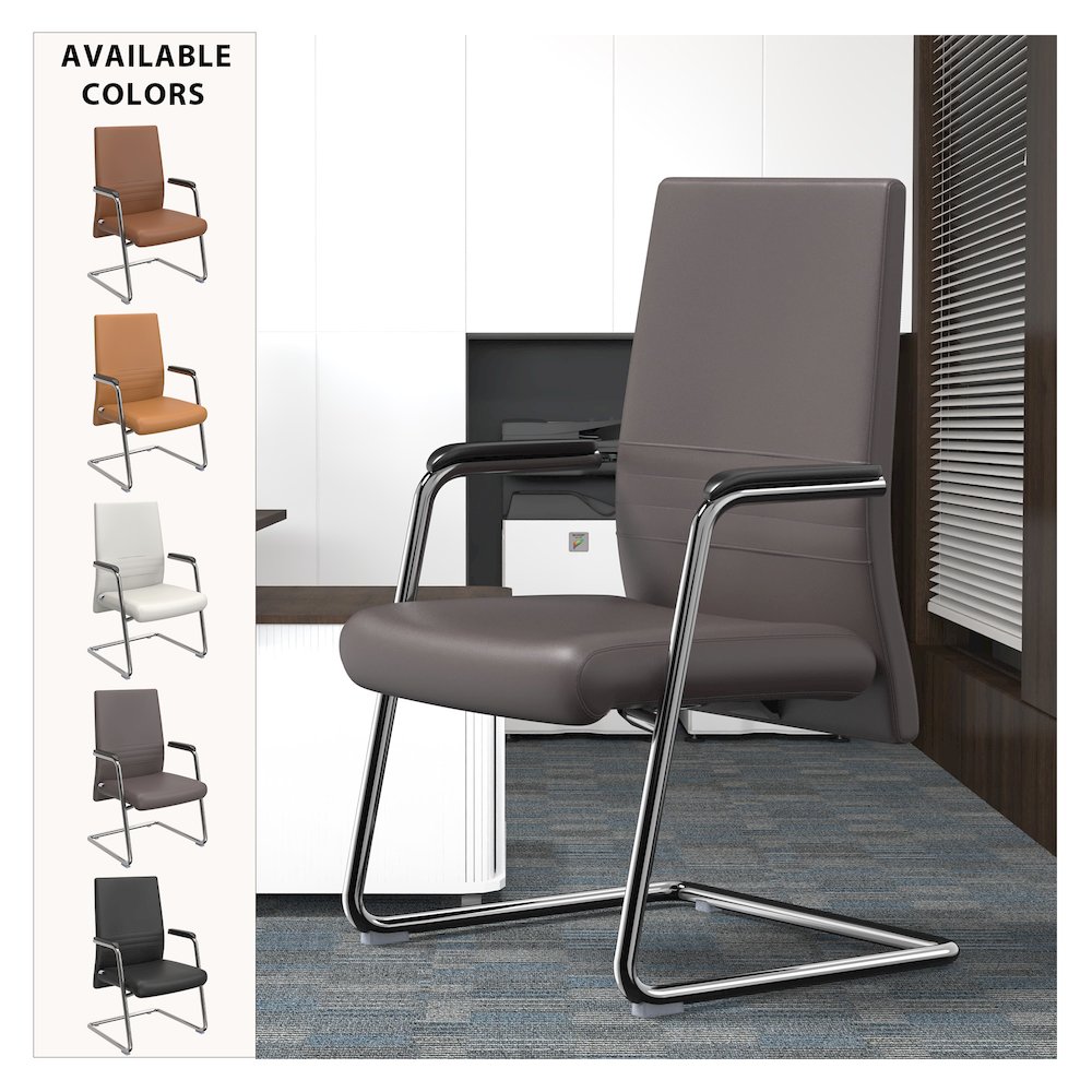 Aleen Series Guest Office Chair In Grey Leather. Picture 9