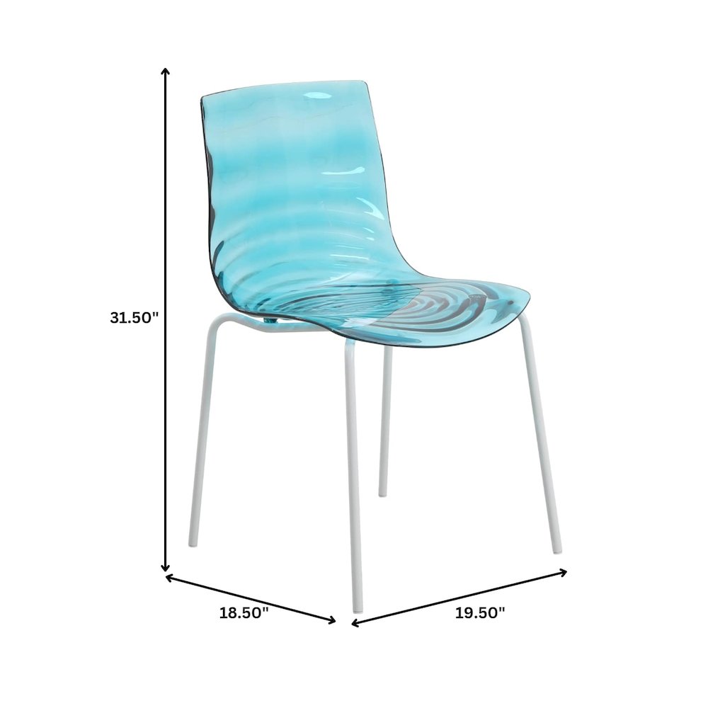 Astor Water Ripple Design Dining Chair in White Base Trans Blue Seat. Picture 14
