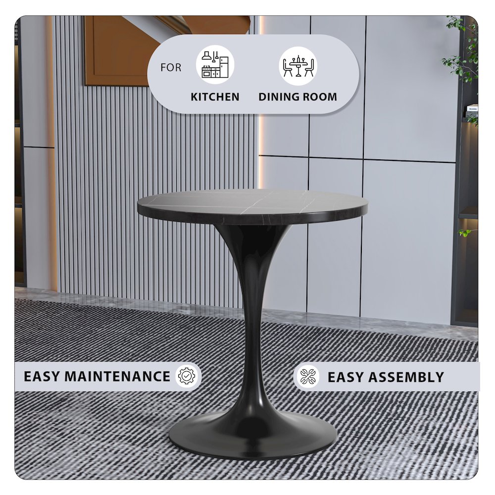 Verve Collection 27 Round Dining Table, Black Base with Sintered Stone Black Top. Picture 2