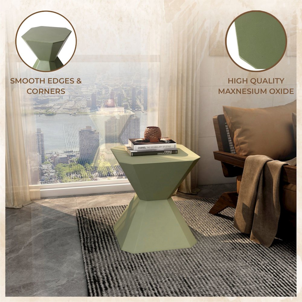 Azure Collection Fiberglass Outdoor Side Table in Olive Green. Picture 7