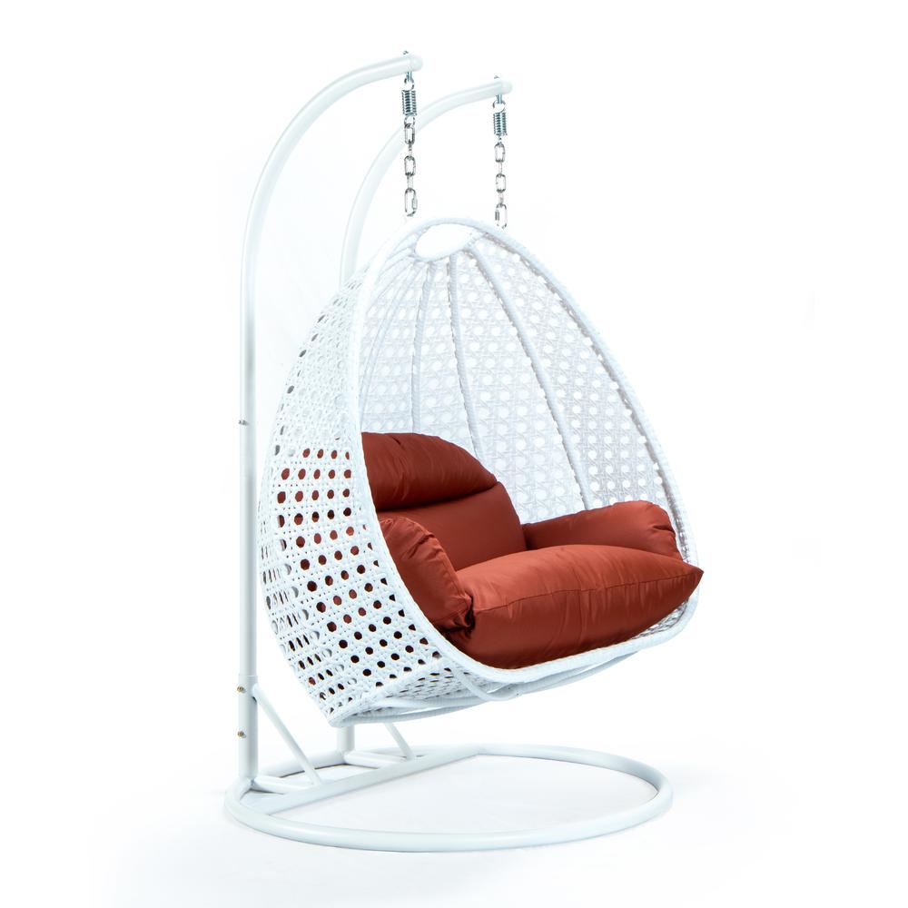 White Wicker Hanging 2 person Egg Swing Chair. Picture 1
