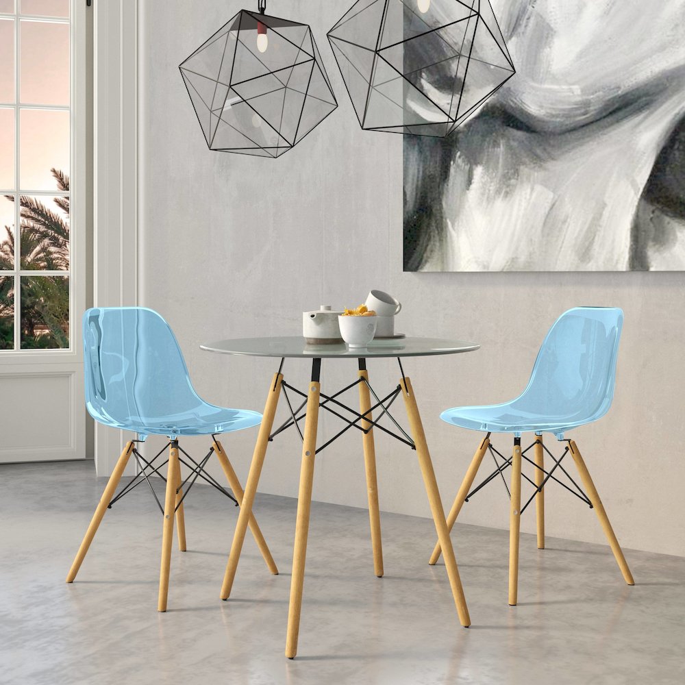 Dover 3-Piece Dining Set with Round Clear Glass Top Bistro Table in Blue. Picture 4