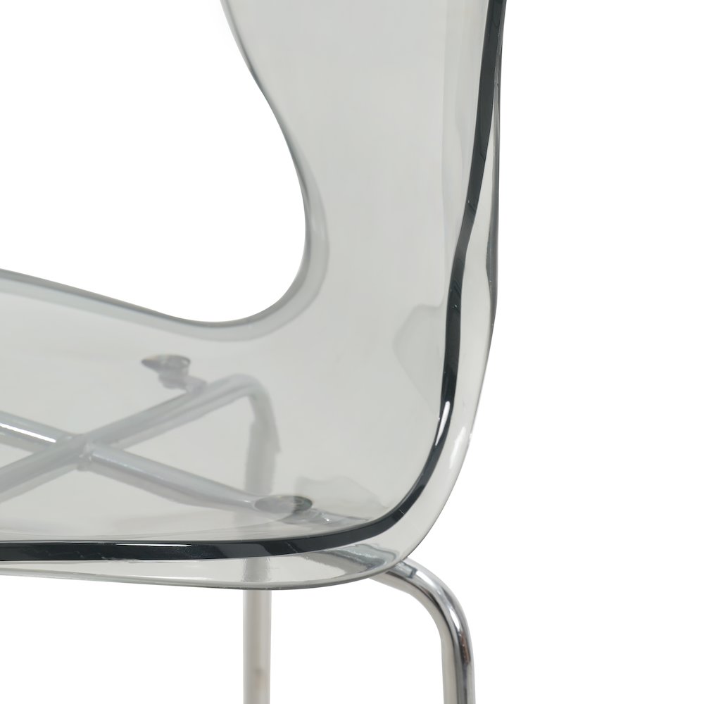 Oyster Acrylic Barstool with Steel Frame in Chrome Finish in Smoke. Picture 8