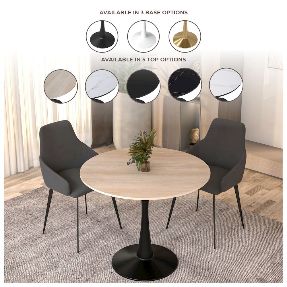 Bristol 35" Round Dining Table Black Base with Sintered Stone Natural Wood Top. Picture 5