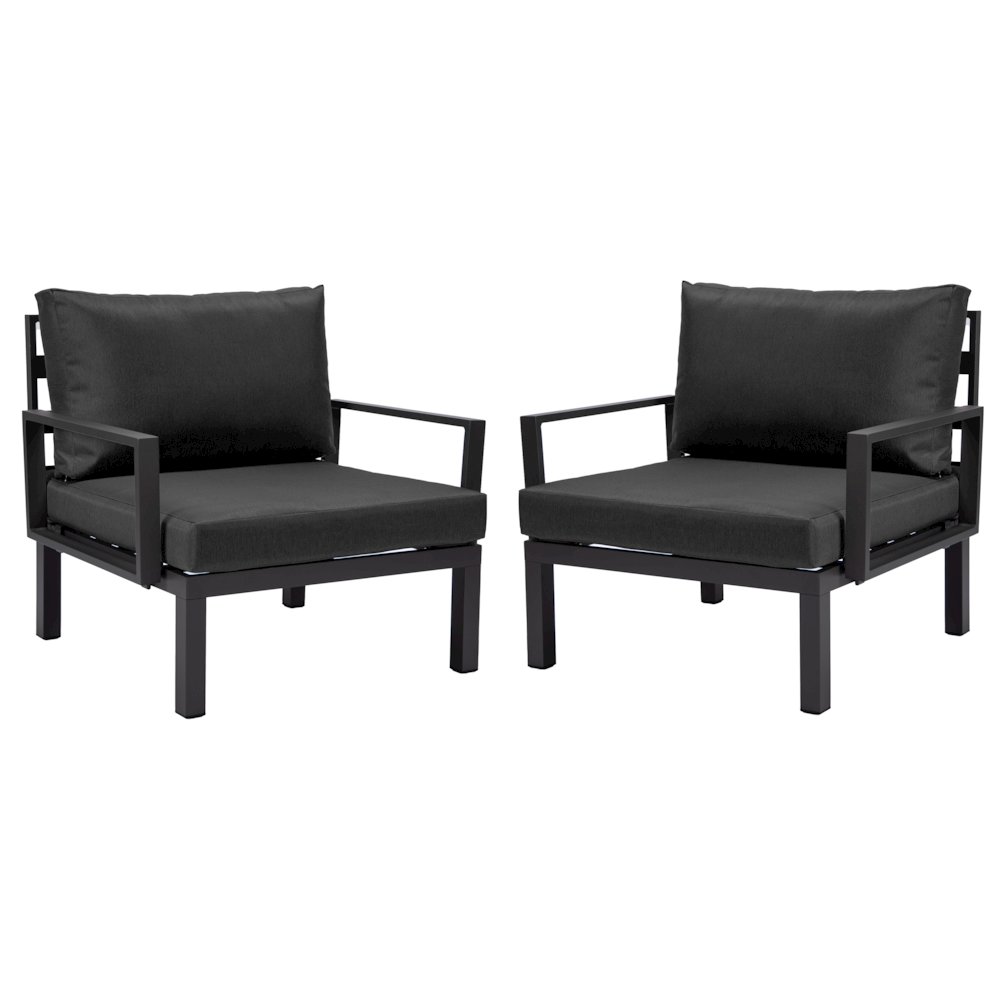 Hamilton Aluminum Patio Armchairs With Cushions Set of 2 in Black. Picture 5