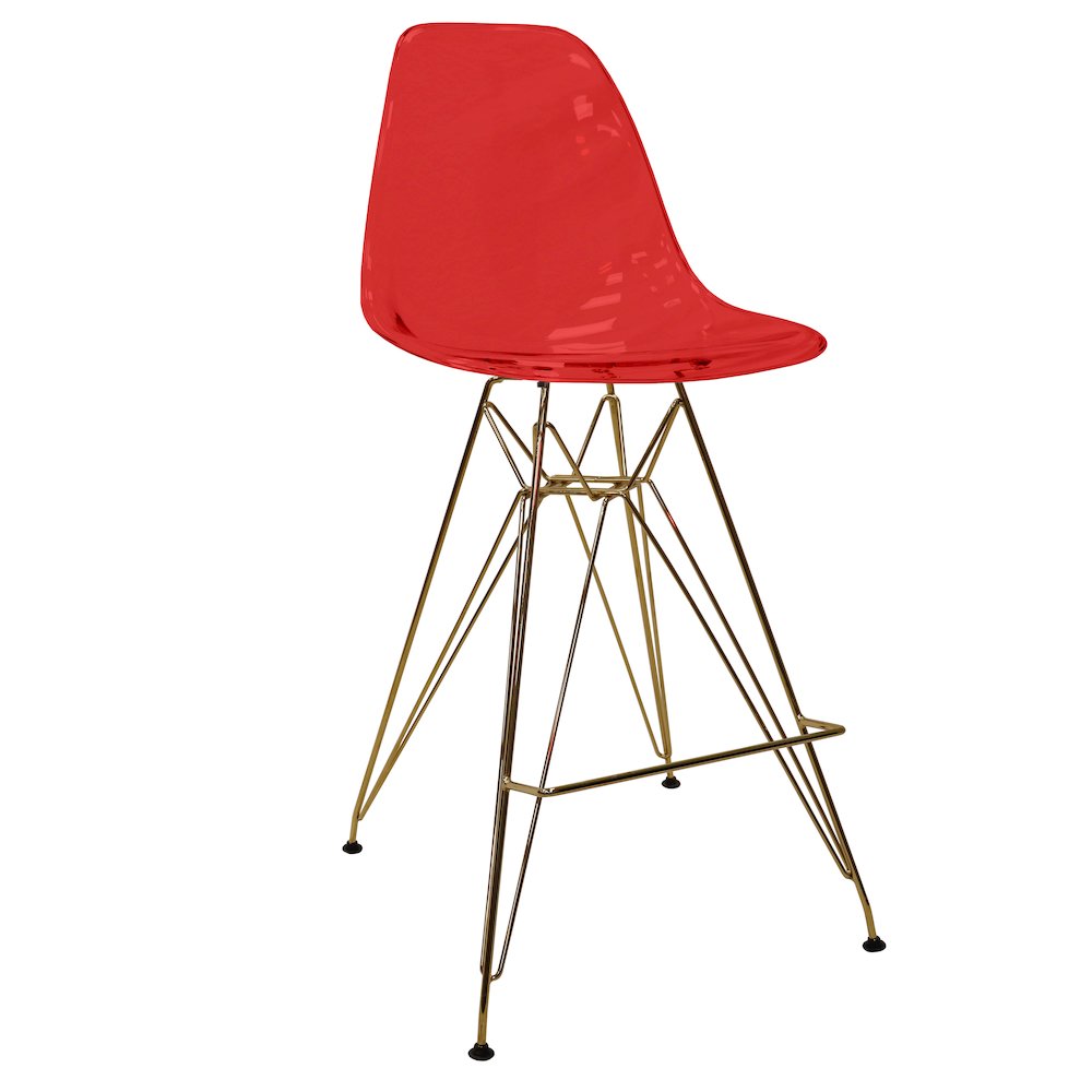Cresco Counter Height Chair With Eiffel Gold Base In Transparent Red. Picture 2