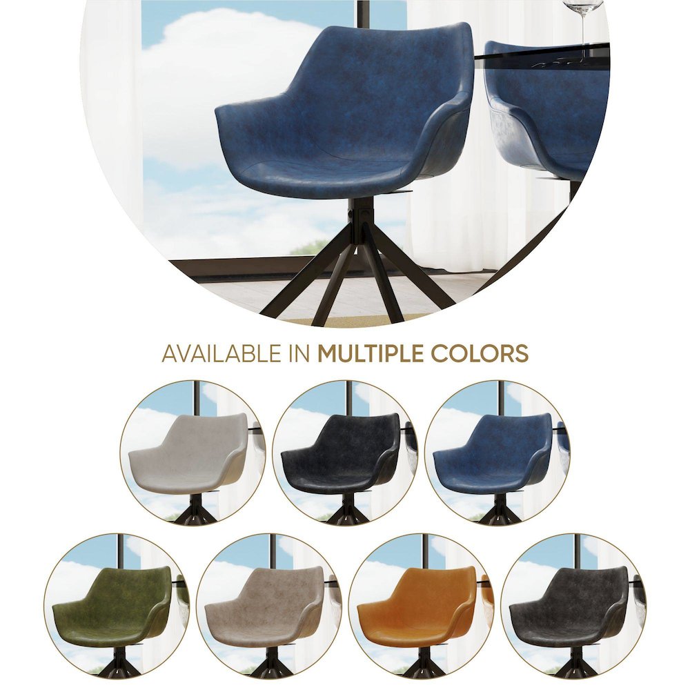 Markley Modern Leather Dining Swival Arm Chair in Light Blue. Picture 7