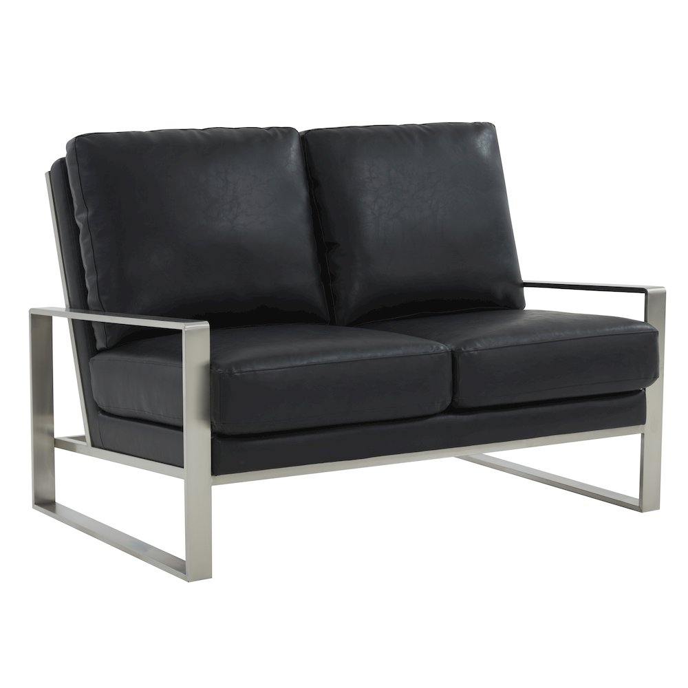 Jefferson Contemporary Modern Faux Leather Loveseat With Silver Frame. Picture 1