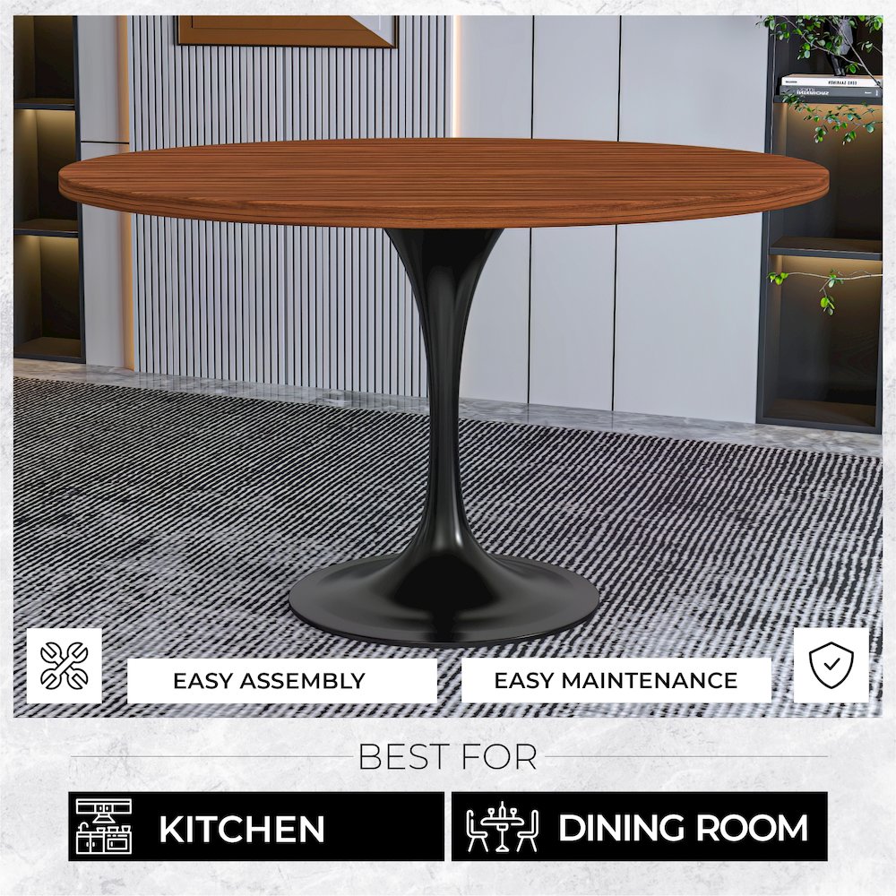 Verve Collection 48 Round Dining Table, Black Base with Cognac Brown MDF Top. Picture 3