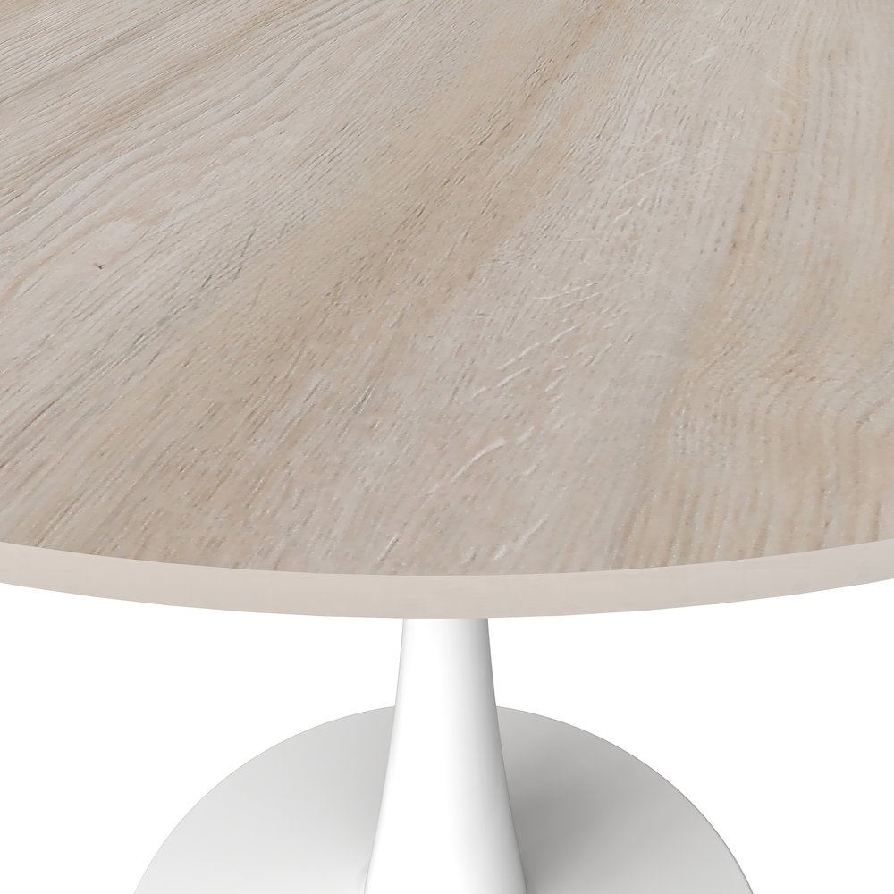 Bristol 35" Round Dining Table White Base with Sintered Stone Natural Wood Top. Picture 9