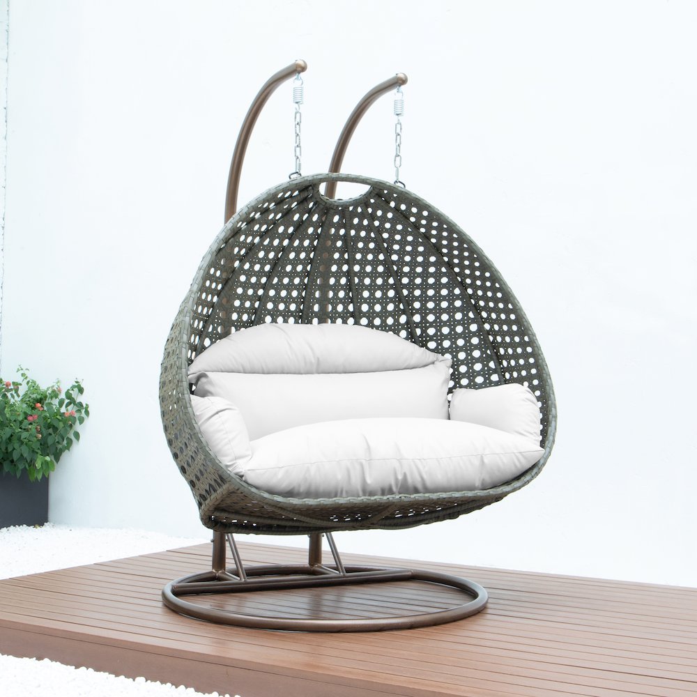 Beige Wicker Hanging 2 person Egg Swing Chair. Picture 9