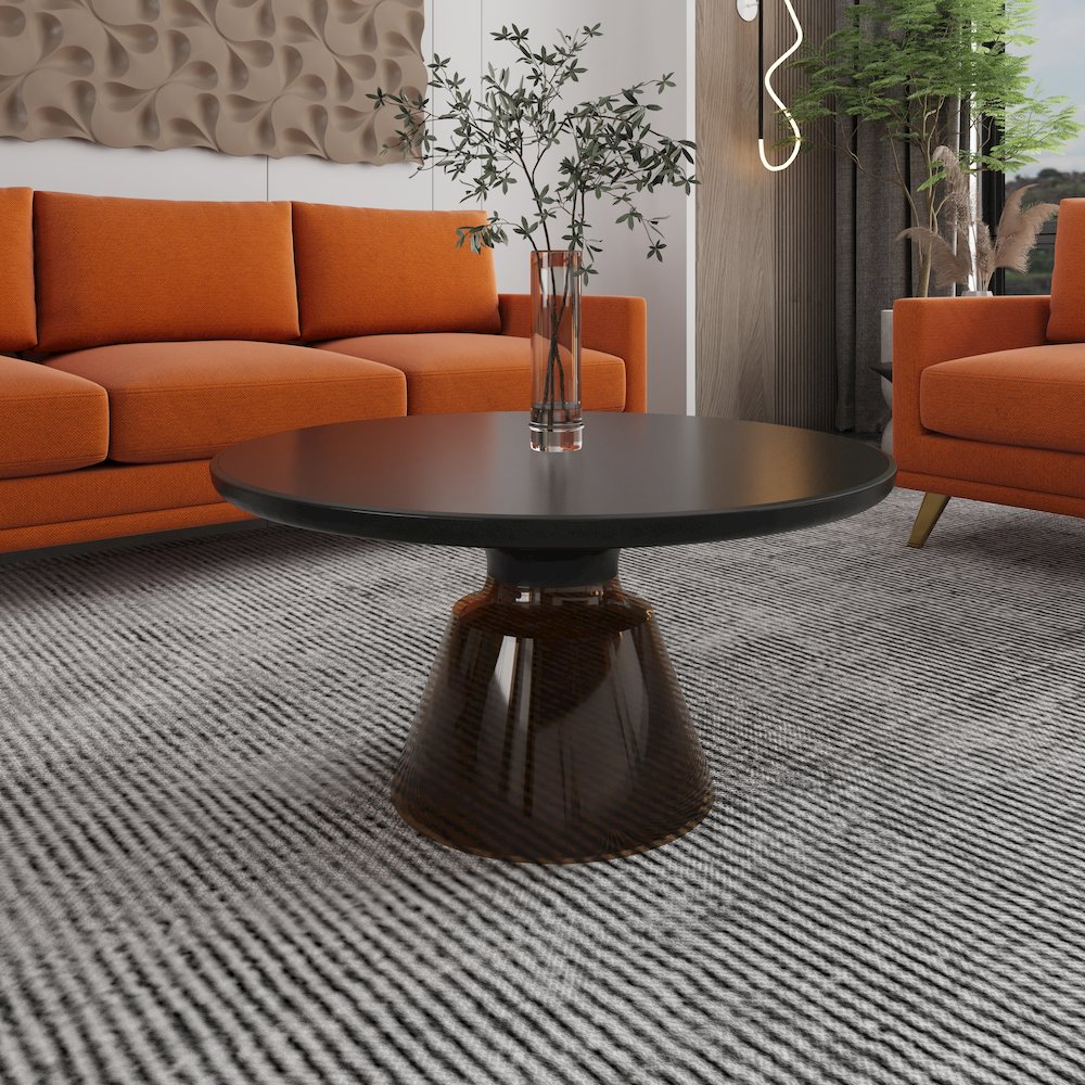 Tully Collection Glass Coffee Table Grey glass, Black Rim with Black GLass Top. Picture 9