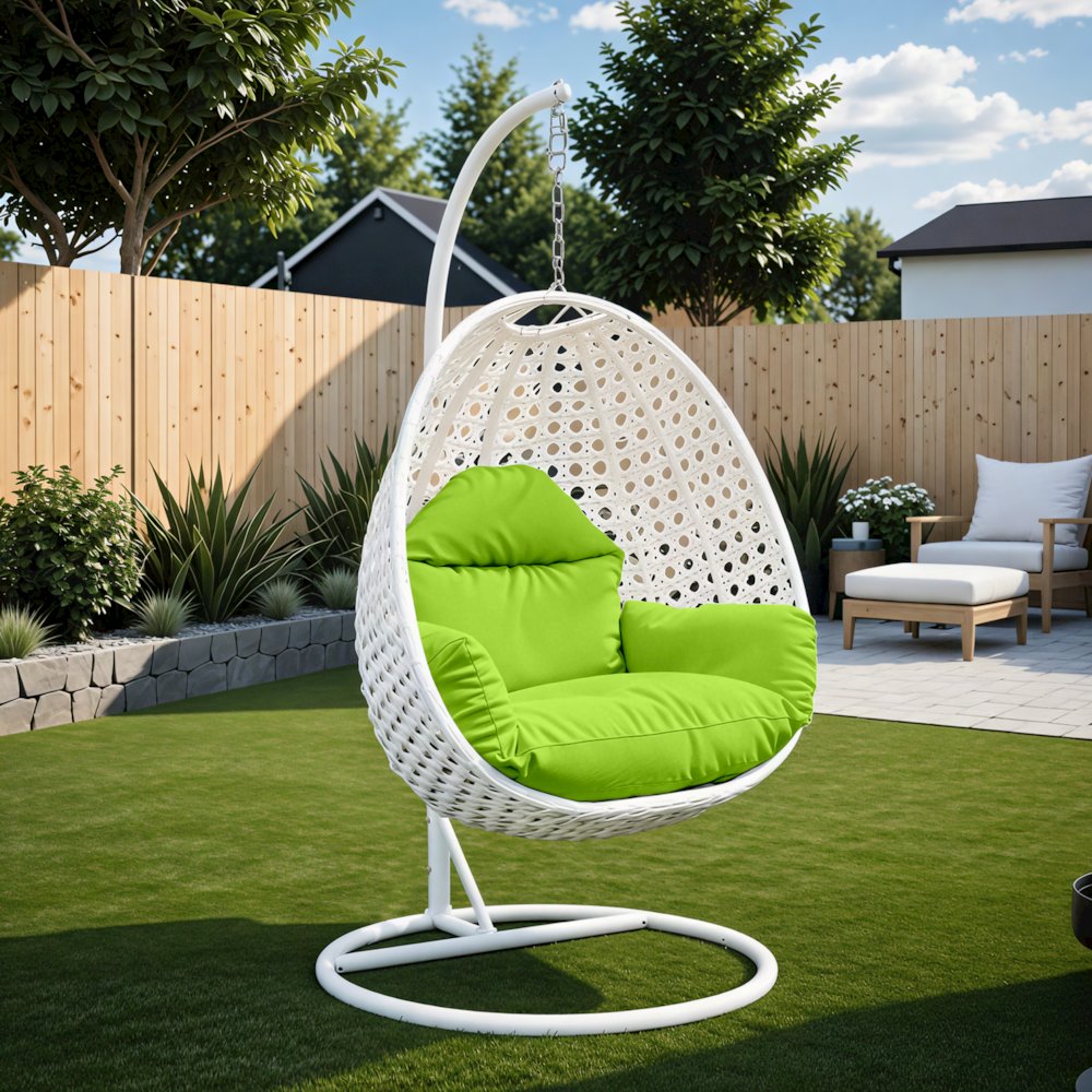 White Wicker Hanging Egg Swing Chair. Picture 11