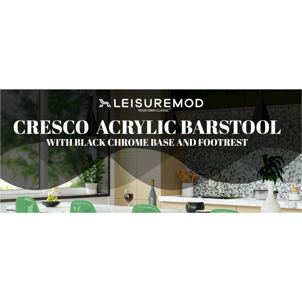 Modern Acrylic Bar stool Cresco Collection Black Base with White/Green seat. Picture 7