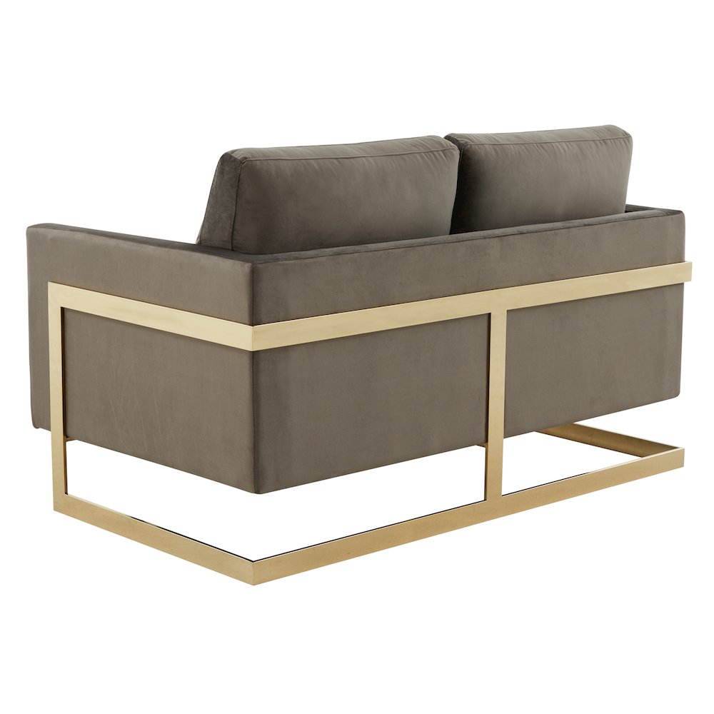 Lincoln Modern Mid-Century Upholstered Velvet Loveseat with Gold Frame. Picture 7