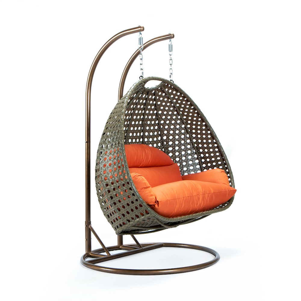 Beige Wicker Hanging 2 person Egg Swing Chair. Picture 5