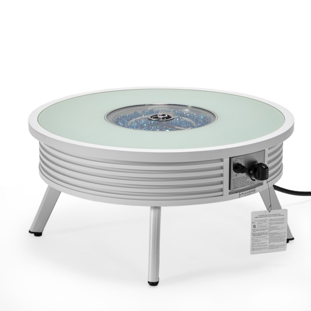 Walbrooke Outdoor Patio Aluminum Round Slats Design Fire Pit Side Table. Picture 4