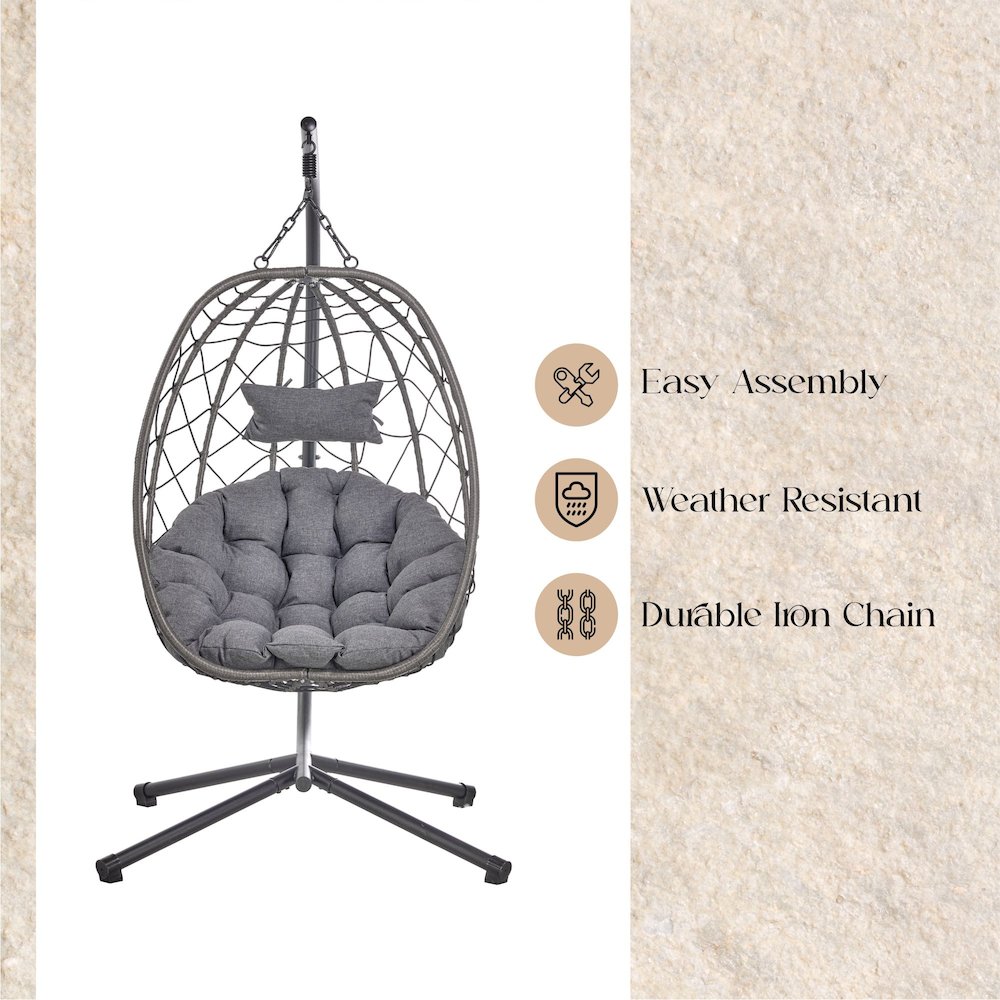 Summit Series Outdoor Egg Swing Chair In Black With CHarcoal Cushions. Picture 4