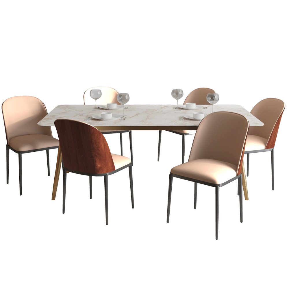 Zayle 7-Piece Dining Set with 55" Rectangular Dining Side Chair in Walnut/Brown. Picture 1