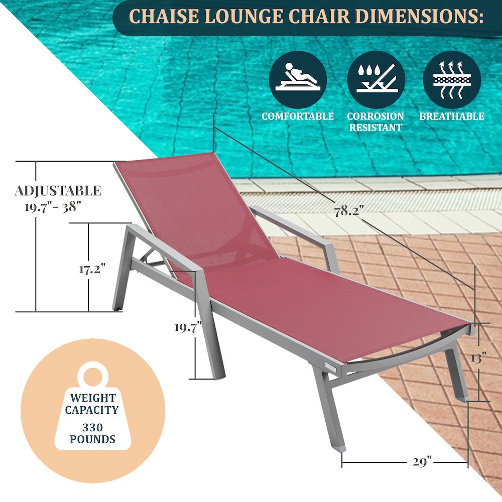 Marlin Modern Grey Aluminum Outdoor Patio Chaise Lounge Chair. Picture 4