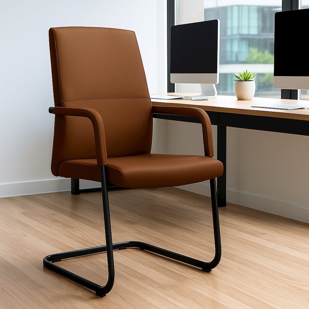 Evander Office Guest Chair in Dark Brown Leather. Picture 14