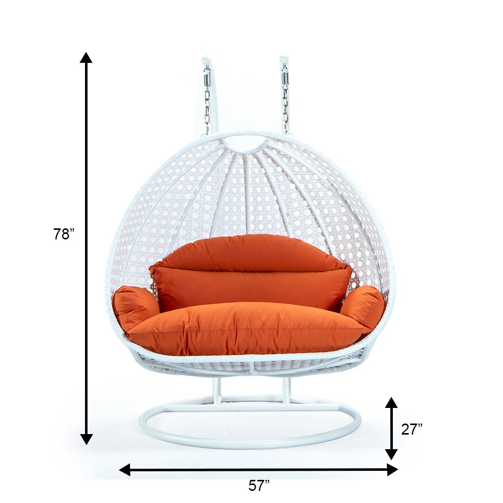 White Wicker Hanging 2 person Egg Swing Chair. Picture 12