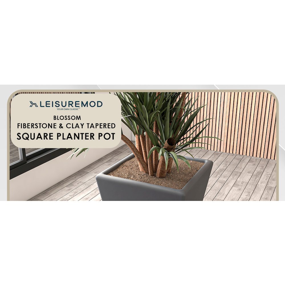 Blossom Series Poly Stone Planter in Dark Grey 17 Dia, 16 High. Picture 1