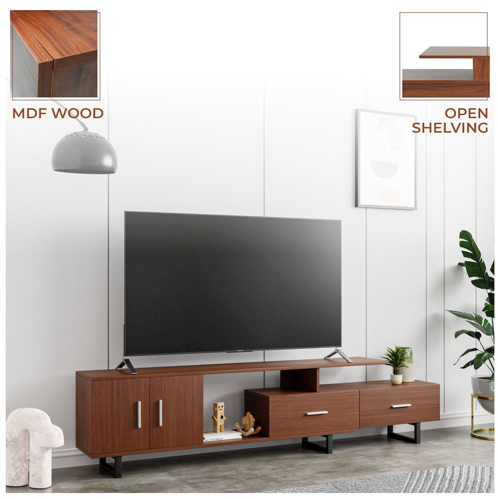Avery Mid-Century Modern TV Stand with MDF Cabinet and Powder Coated Steel Legs. Picture 21