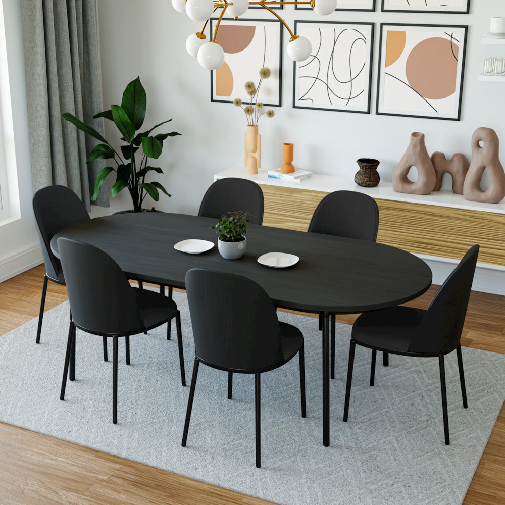 Tule Collection Dining Chair, Black Frame With Black Leather. Picture 8