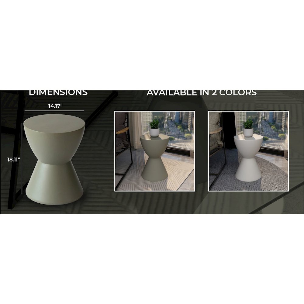 Loft Collection Fiberglass Outdoor Side Table in Moss Grey. Picture 24