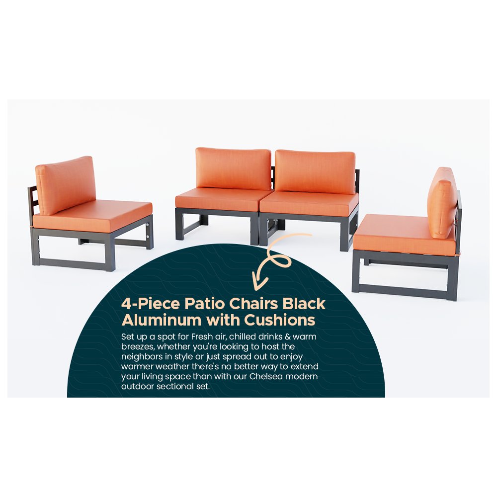 Chelsea 4-Piece Middle Patio Chairs Black Aluminum With Cushions. Picture 2