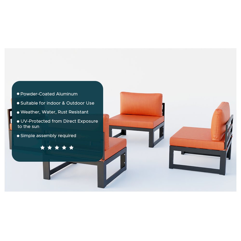 Chelsea 4-Piece Middle Patio Chairs Black Aluminum With Cushions. Picture 4